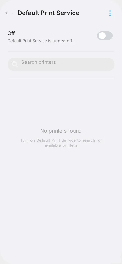 Default Print Service setting toggled off