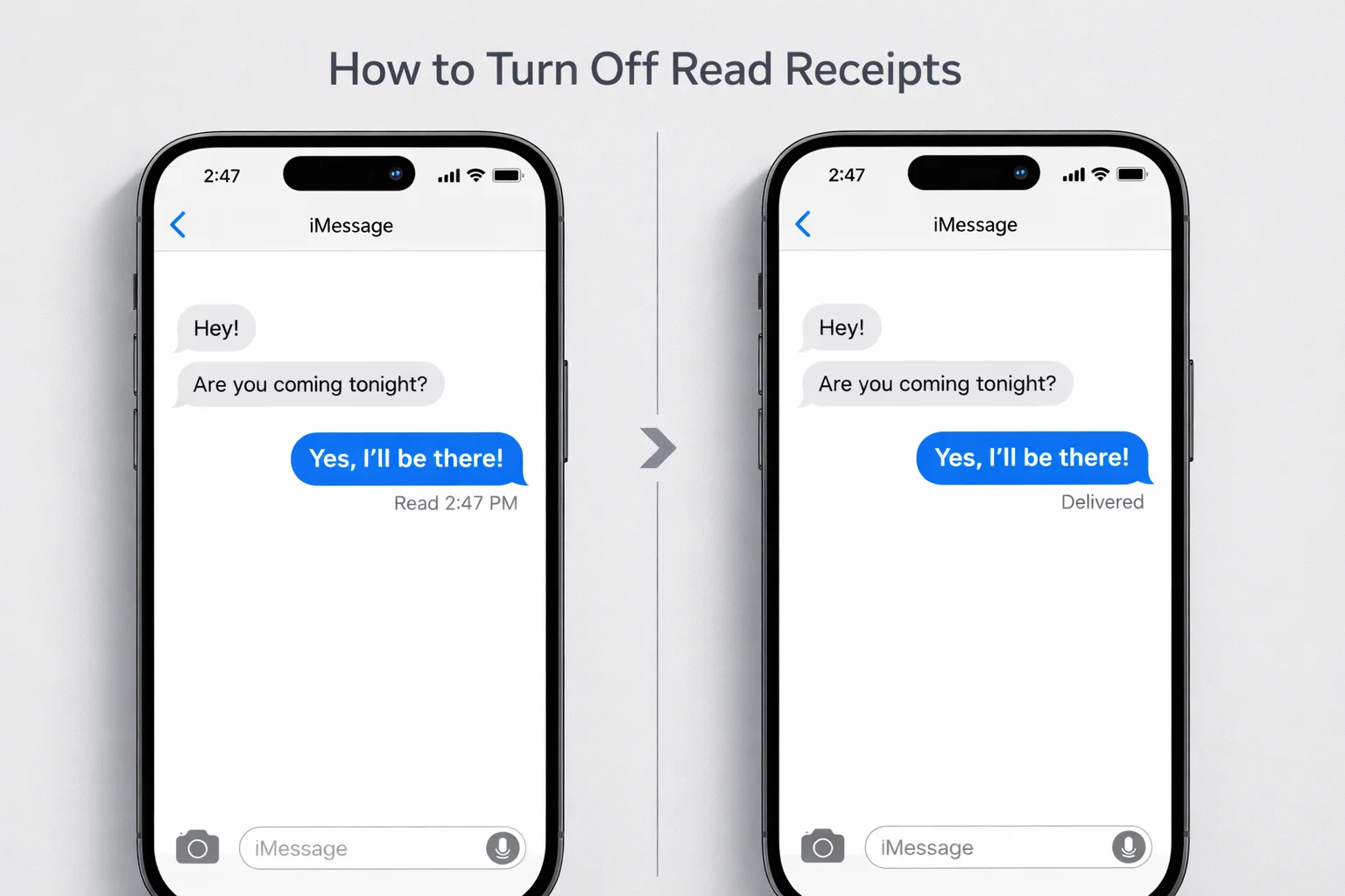iPhone screen showing Messages settings with Send Read Receipts toggle switched off