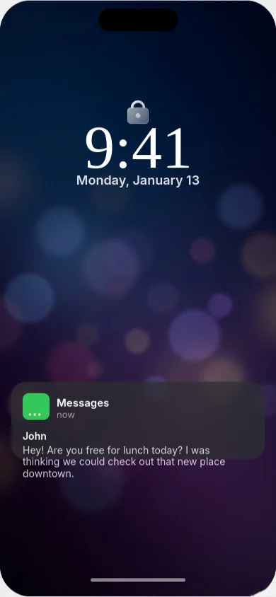 iPhone lock screen notification showing message preview without opening Messages app