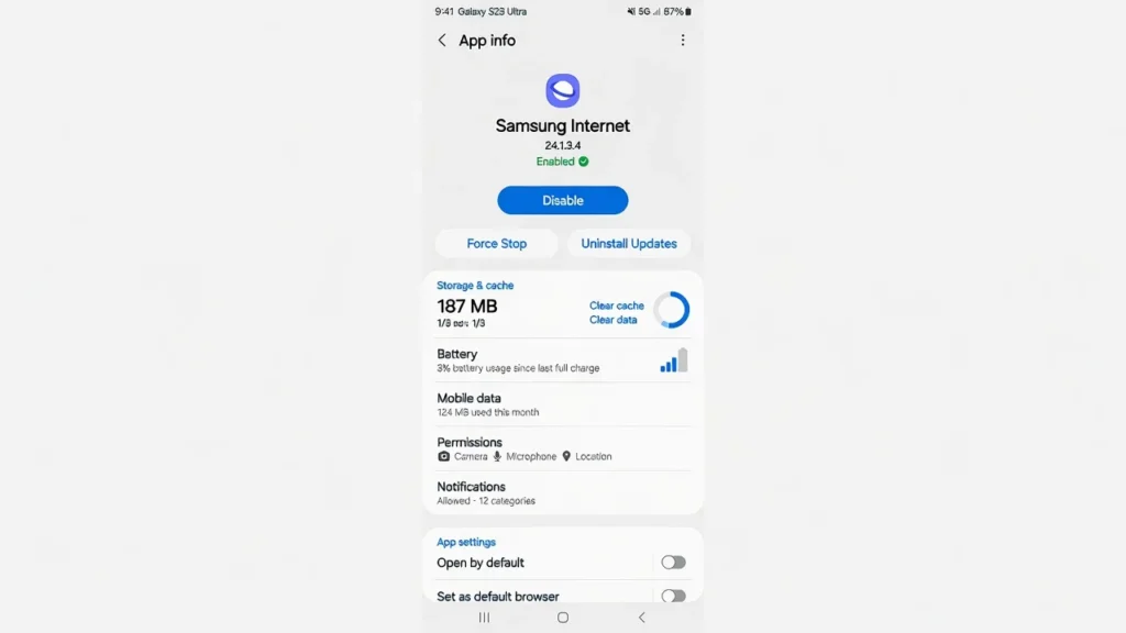Samsung App Disable Button in Settings