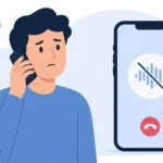 Person holding smartphone making a call with silent audio wave on screen, illustrating phone not ringing when calling someone