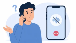 Person holding smartphone making a call with silent audio wave on screen, illustrating phone not ringing when calling someone