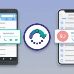 Illustration of Android and iPhone showing contacts app recovery interface with restore icon