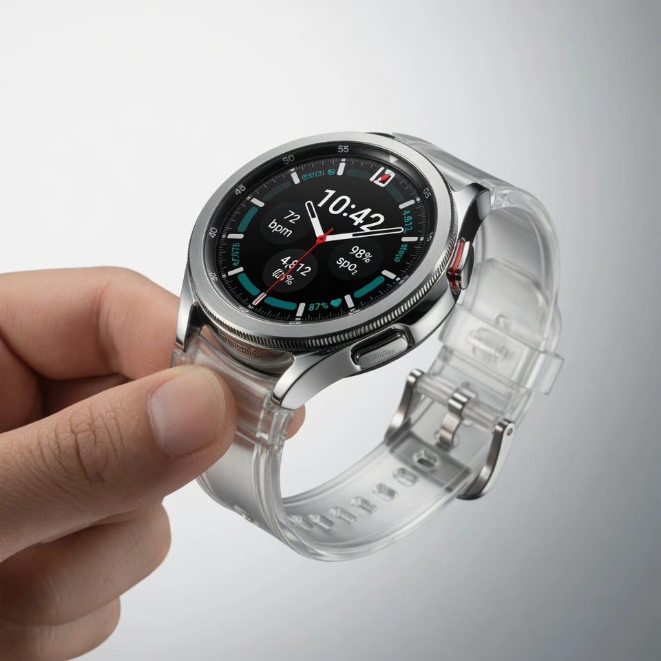 Product photograph of Samsung Galaxy Watch showing rotating bezel and always-on display as a recommended alternative to Apple Watch for Android users